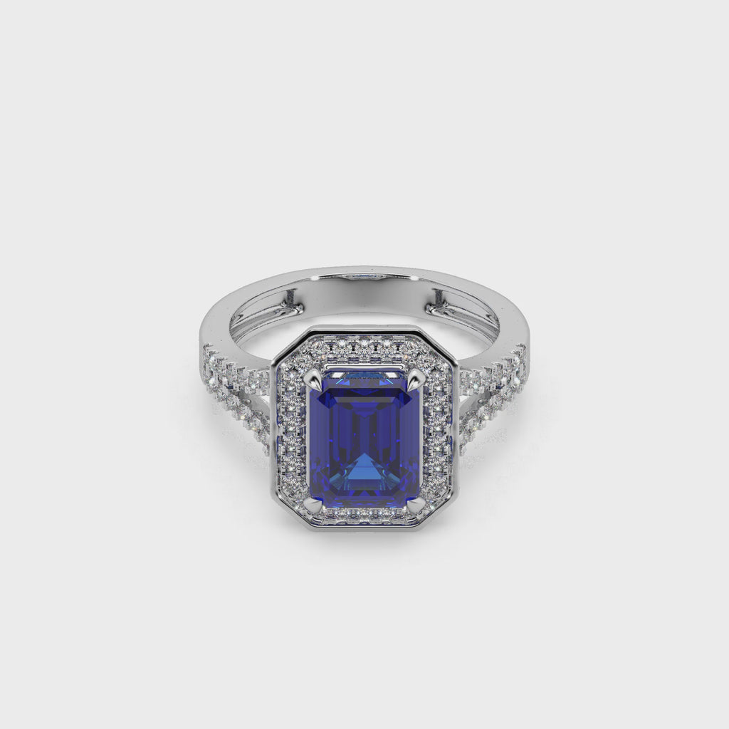 Woman's 925 Silver And Diamond And Blue Stone Studded Ladies Ring For Her
