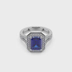 Woman's 925 Silver And Diamond And Blue Stone Studded Ladies Ring For Her