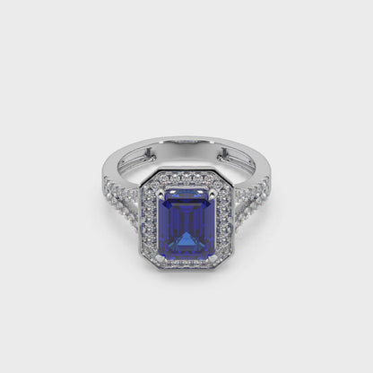 Woman's 925 Silver Moissanite Studded And Blue Stone Ladies Ring For Her
