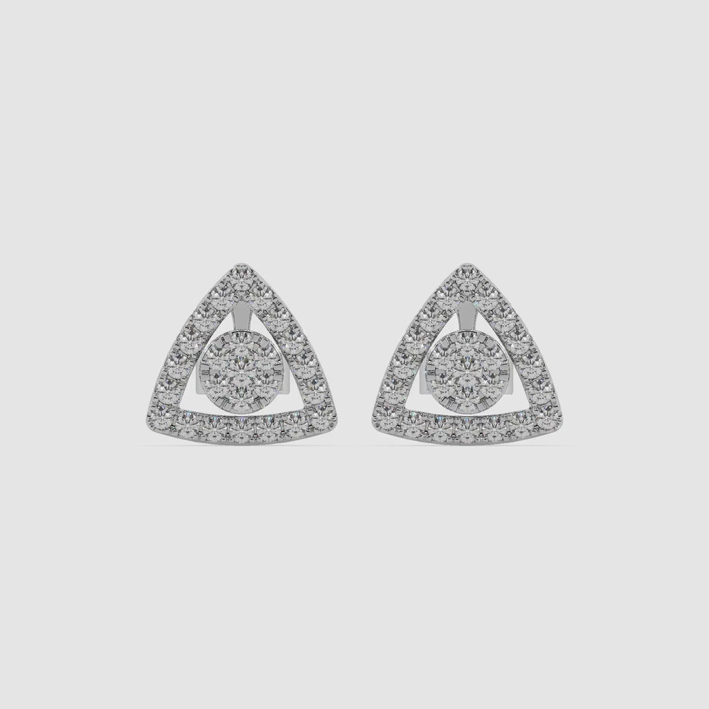 Guru Jewel's Round Diamond Studded Triangle Shaped Silver Earrings For Her