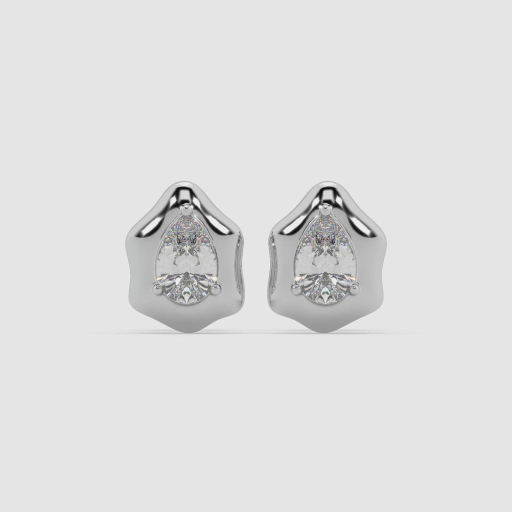 Guru Jewel's Attractive Fancy Pear Shape Diamond Studded Silver Earrings For Her
