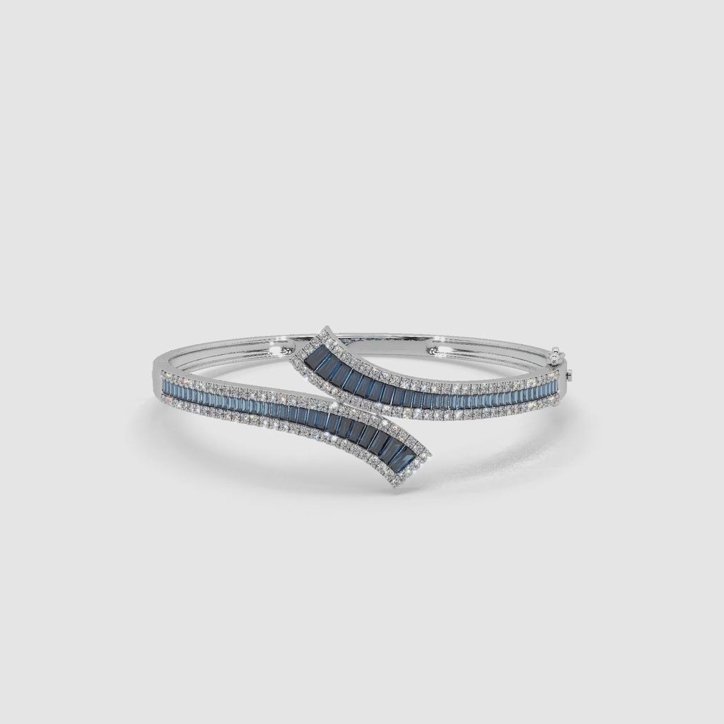 Guru Jewel's Beautiful Round And Baguette Diamond Studded Fabulous Silver Bracelet For Her
