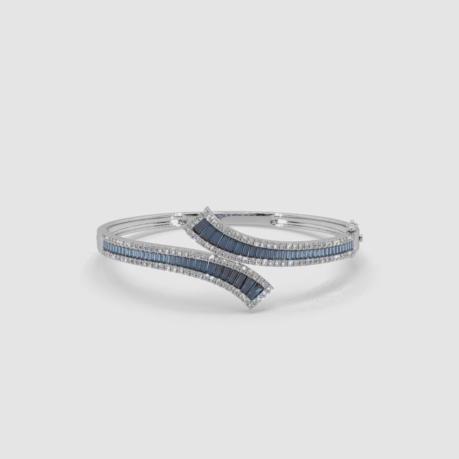 Guru Jewel's Beautiful Round And Baguette Diamond Studded Fabulous Silver Bracelet For Her