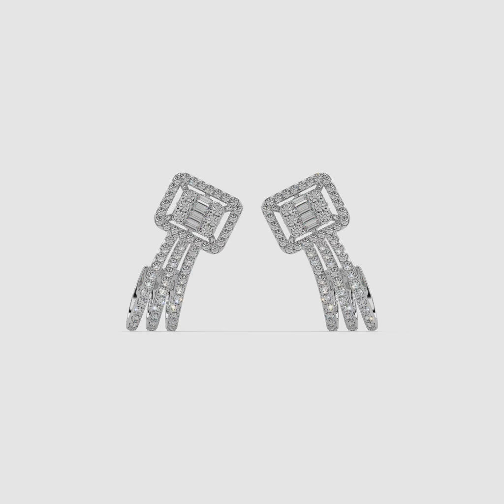 Guru Jewel's Round And Bugget Diamond Studded Long Silver Earrings For Her