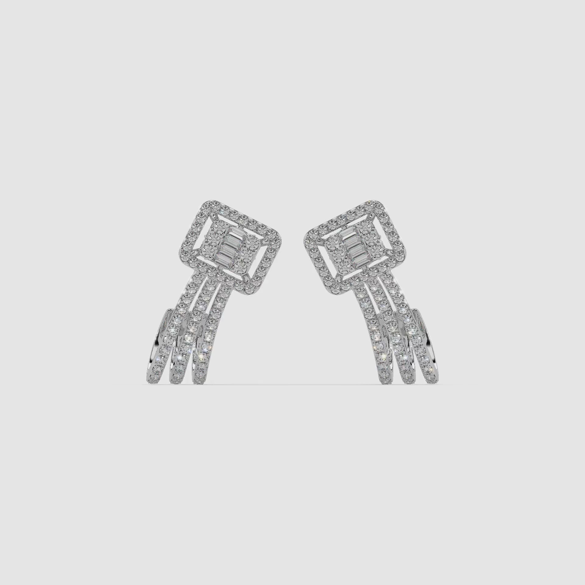 Guru Jewel's Round And Bugget Diamond Studded Long Silver Earrings For Her