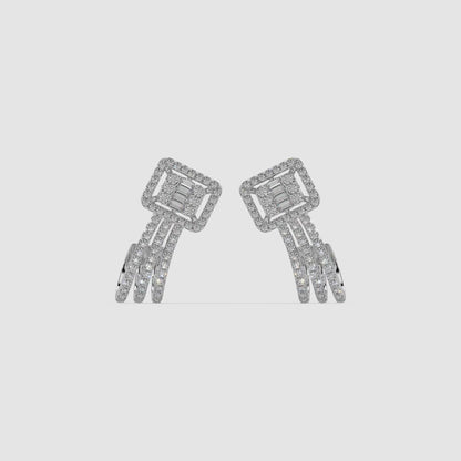 Guru Jewel's Round And Bugget Diamond Studded Long Silver Earrings For Her