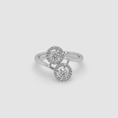 Guru Jewel's Twin Round Solitaire Diamond Studded Silver Ring For Her