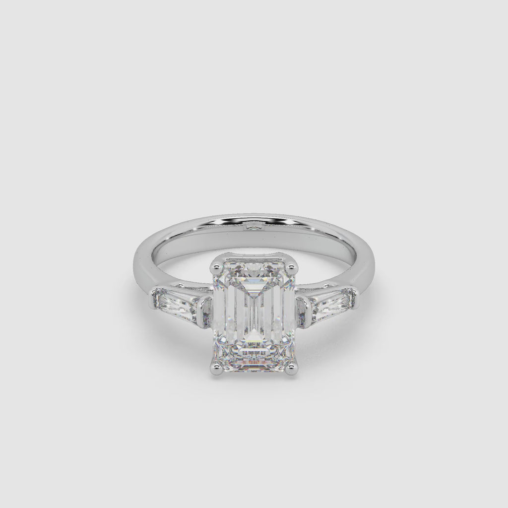 Guru Jewel's Fancy Shaped Emerald And Bugget Diamond Studded Silver Ring For Her
