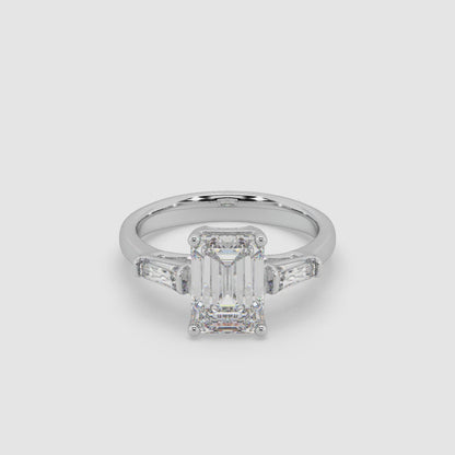 Guru Jewel's Fancy Shaped Emerald And Bugget Diamond Studded Silver Ring For Her