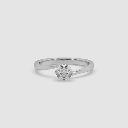 Guru Jewel's Round Solitaire Studded Engagement Silver Ring For Her