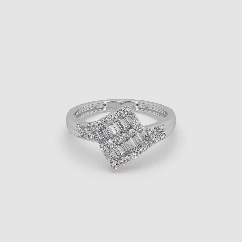 Guru Jewel's Round And Bugget Diamond Studded Devastating Silver Ring For Her