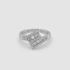 Guru Jewel's Round And Bugget Diamond Studded Devastating Silver Ring For Her