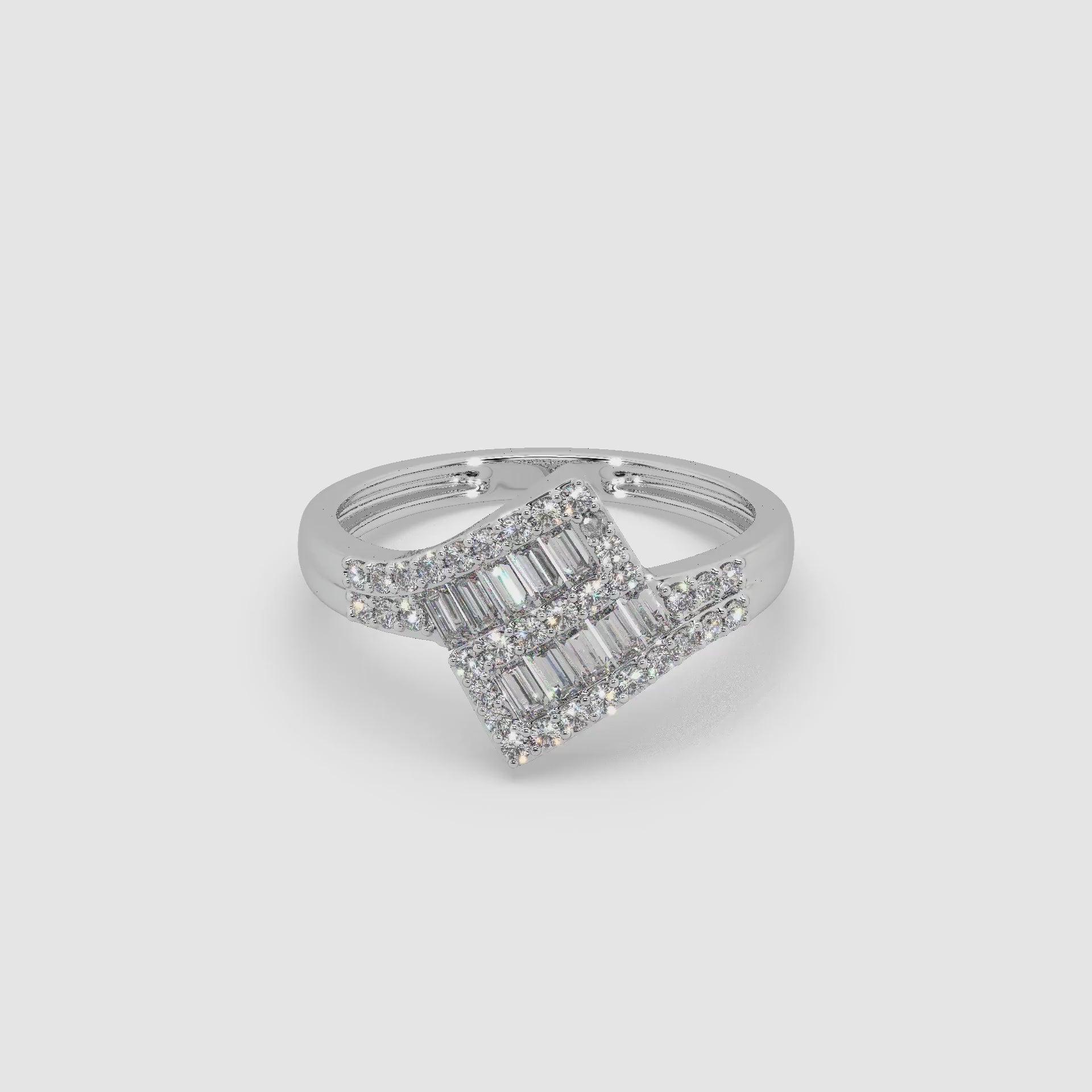 Guru Jewel's Round And Bugget Diamond Studded Devastating Silver Ring For Her