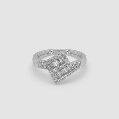 Guru Jewel's Round And Bugget Diamond Studded Devastating Silver Ring For Her