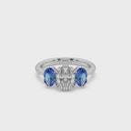 Unique Three Oval Cut 925 Silver Stone And Fancy Diamond Studded Ladies Ring For Her