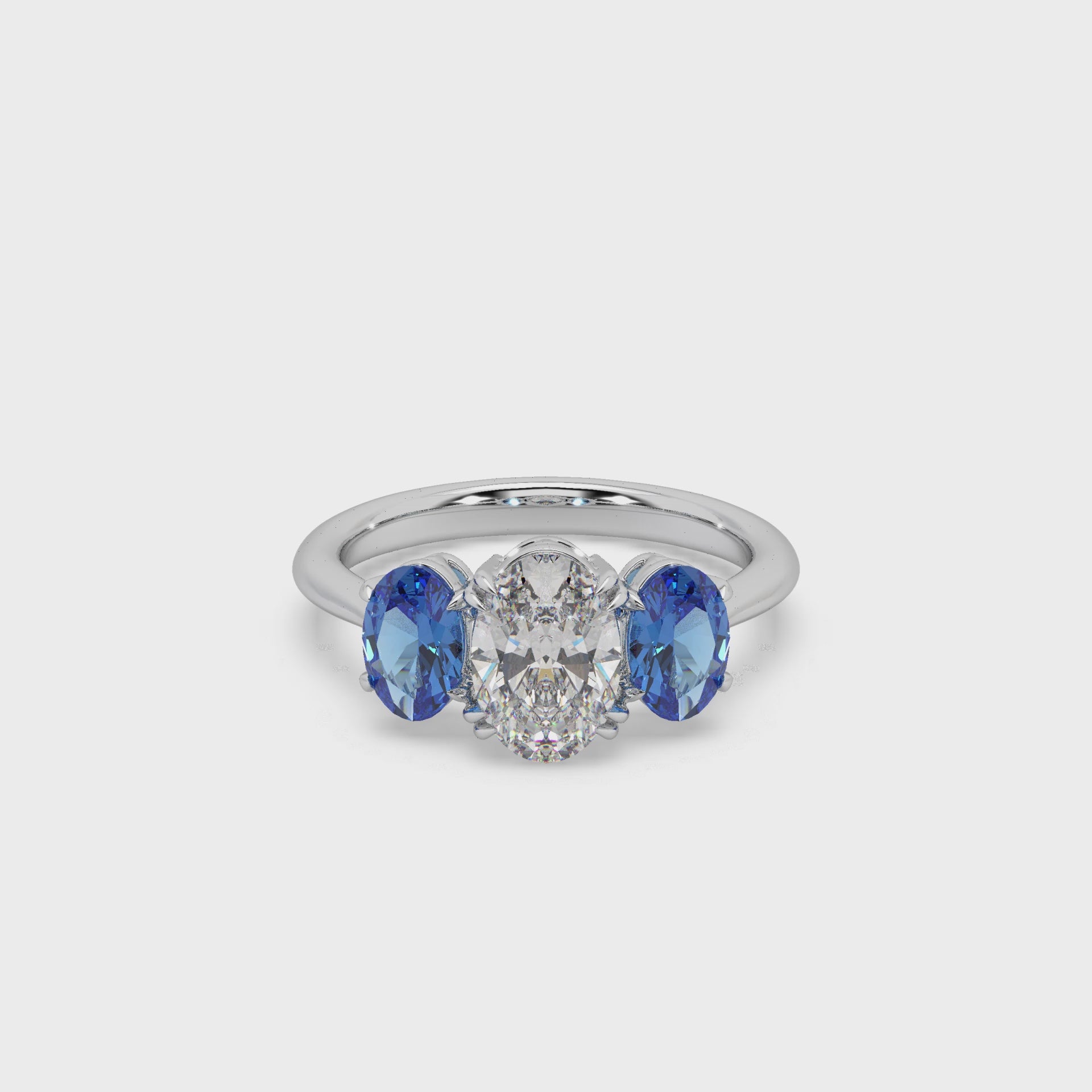 Unique Three Oval Cut 925 Silver Stone And Fancy Diamond Studded Ladies Ring For Her