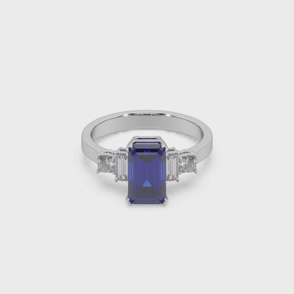 Devastating 925 Silver And Diamond And Blue Sapphire Studded Ladies Ring For Her