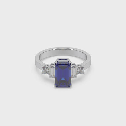 Devastating 925 Silver Moissanite And Blue Sapphire Studded Ladies Ring For Her