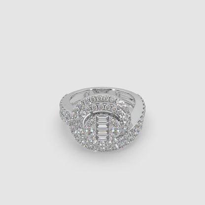 Guru Jewel's Bugget And Round Diamond Studded Silver Ring For Her