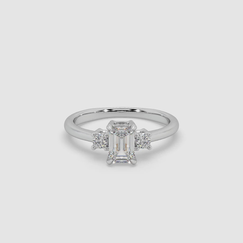 Guru Jewel's Emerald And Round Diamond Studded Impressive Silver Ring For Her