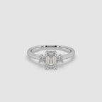 Guru Jewel's Emerald And Round Diamond Studded Impressive Silver Ring For Her