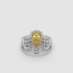 Guru Jewel's Yellow Stone And Diamond Studded Silver Ladies Ring For Her