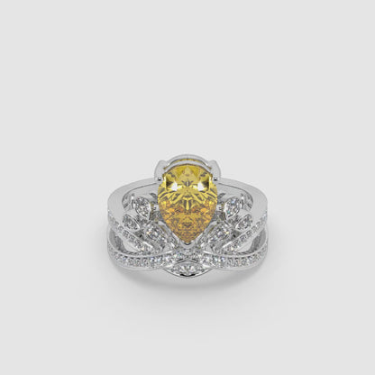 Guru Jewel's Yellow Stone And Diamond Studded Silver Ladies Ring For Her