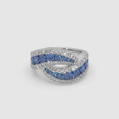 Guru Jewel's Blue Sapphire And Round Diamond Studded Silver Ring For Her