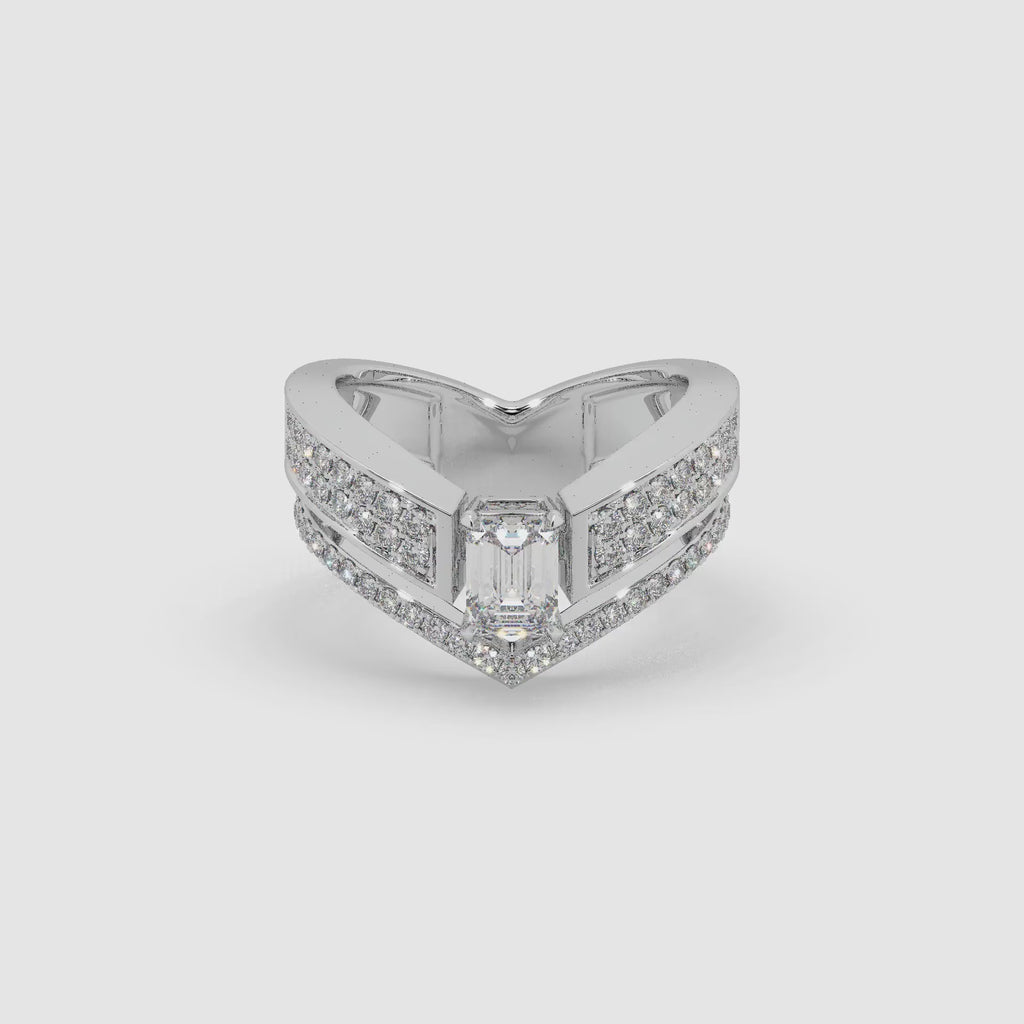 Guru Jewel's Emerald And Round Diamond Studded Silver Ring For Her