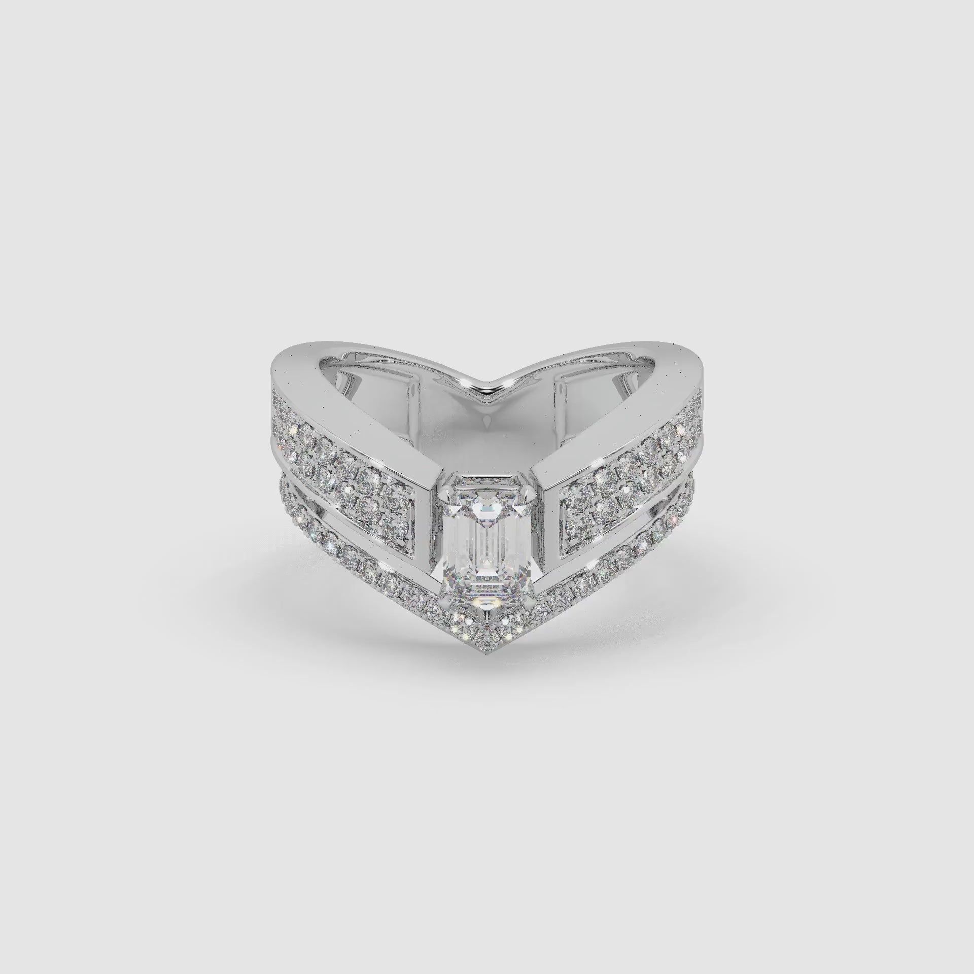 Guru Jewel's Emerald And Round Diamond Studded Silver Ring For Her