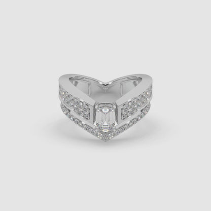 Guru Jewel's Emerald And Round Diamond Studded Silver Ring For Her