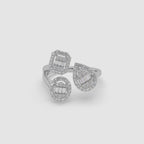 Guru Jewel's Round And Bugget Diamond Studded Multi Shaped Silver Ring For Her
