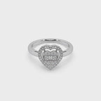 Heart Shape Buguette And Round Cut Diamond 925 Silver Ladies Ring For Her