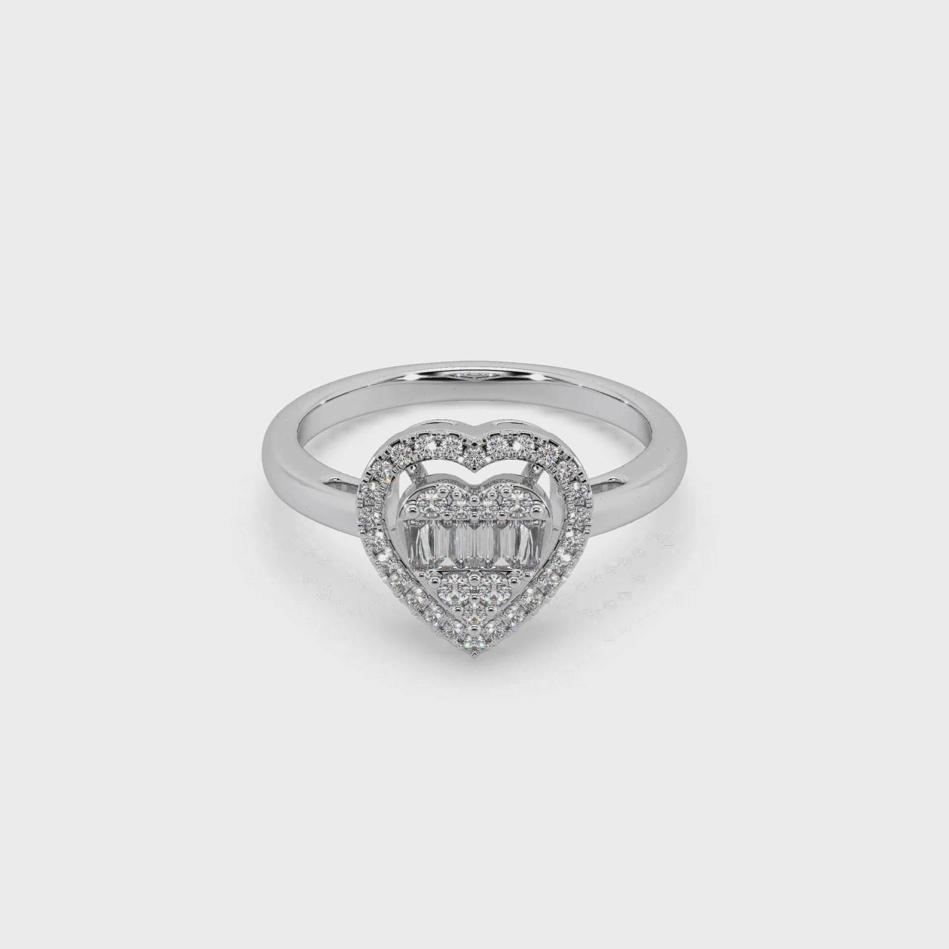 Heart Shape Buguette And Round Cut Diamond 925 Silver Ladies Ring For Her