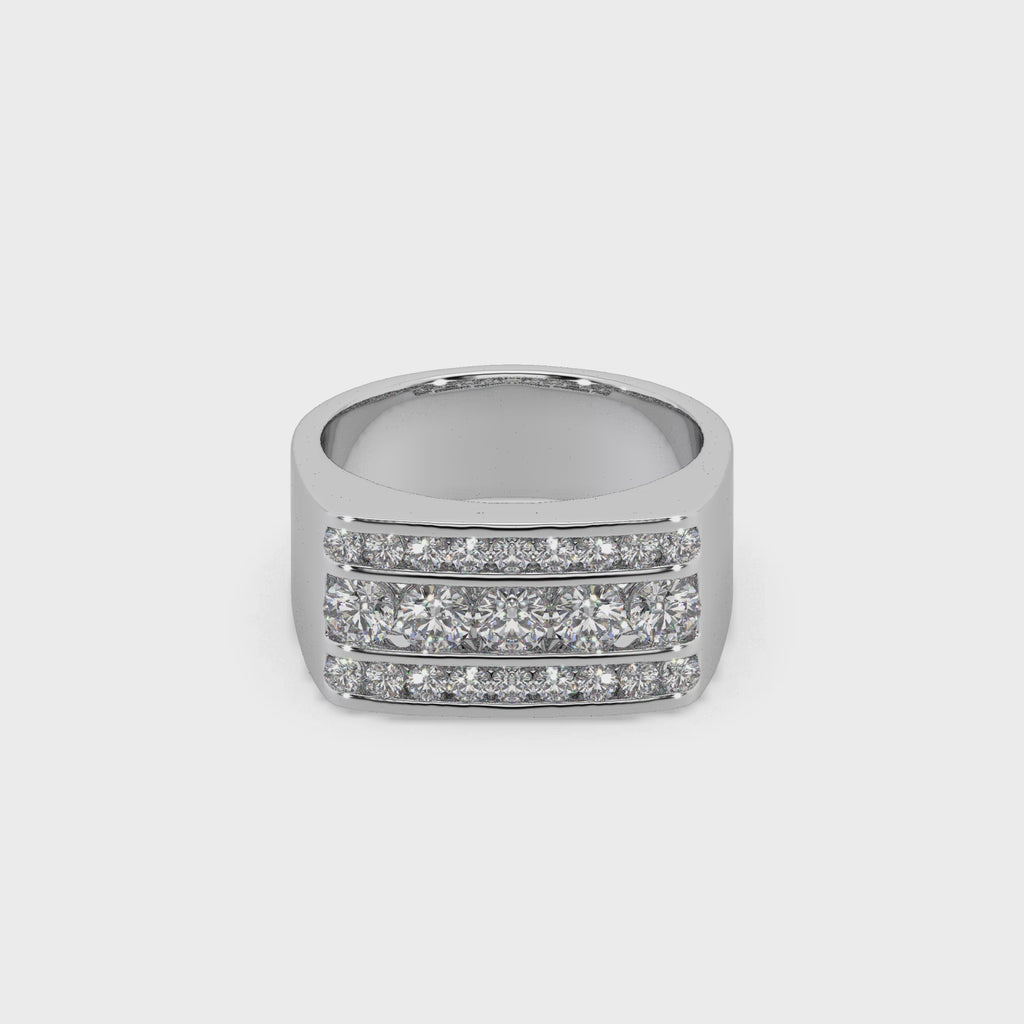 Impressive 3 Line 925 Silver And Round Diamond Studded Gents Ring For Him