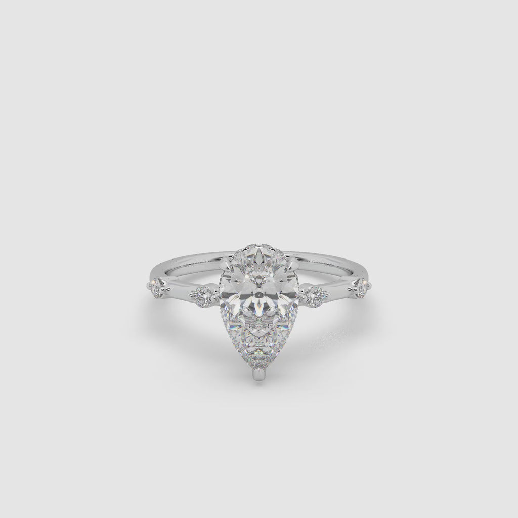 Guru Jewel's Fancy Pear And Round Shaped Diamond Studded Silver Ring For her