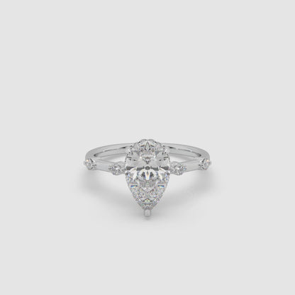 Guru Jewel's Fancy Pear And Round Shaped Diamond Studded Silver Ring For Her