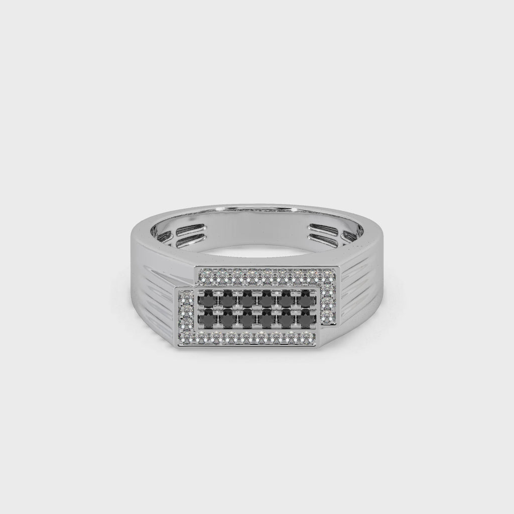 Impressive Black Diamond 925 Silver And Diamond Studded Gents Ring For Him