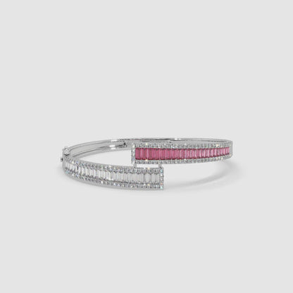 Guru Jewel's Round And Baguette Diamond Studded Fascinating Silver Bracelet For Her