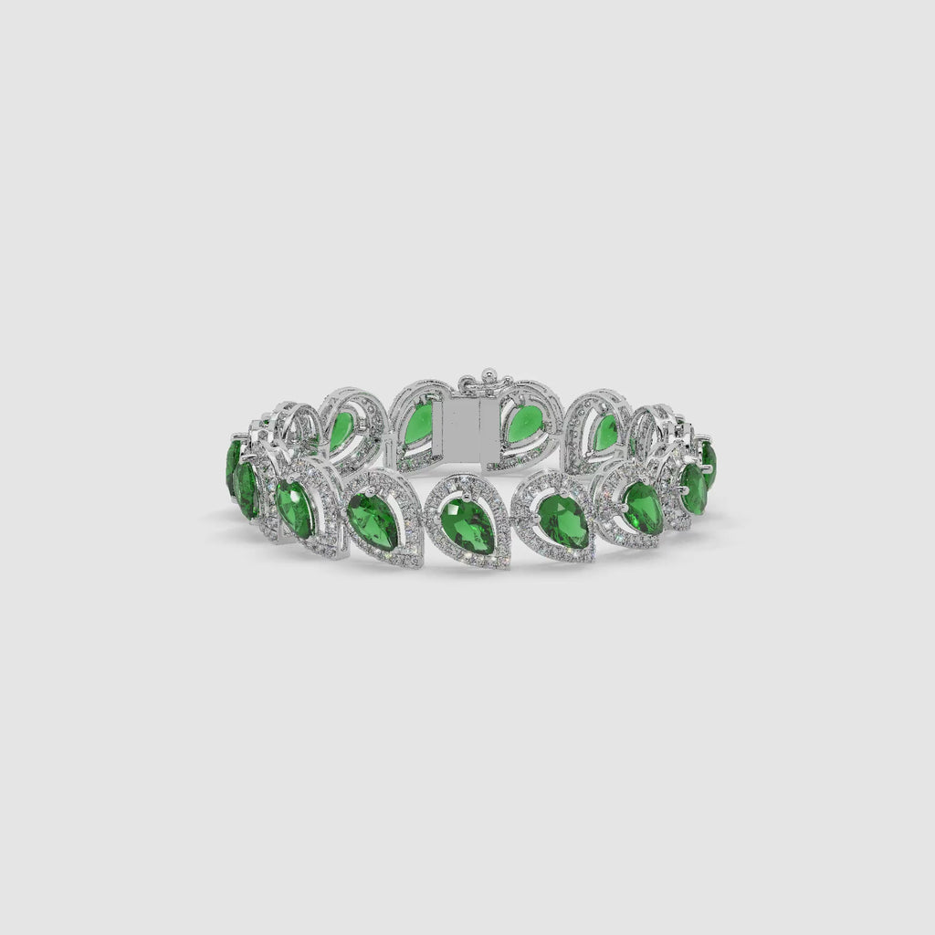 Guru Jewel's Round And Fancy Pear Diamond Studded Fascinating Silver Bracelet For Her