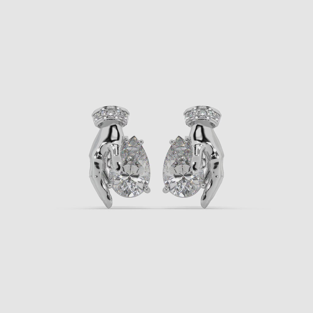 Guru Jewel's Devastating Hand Design Diamond Studded Silver Earrings For Her
