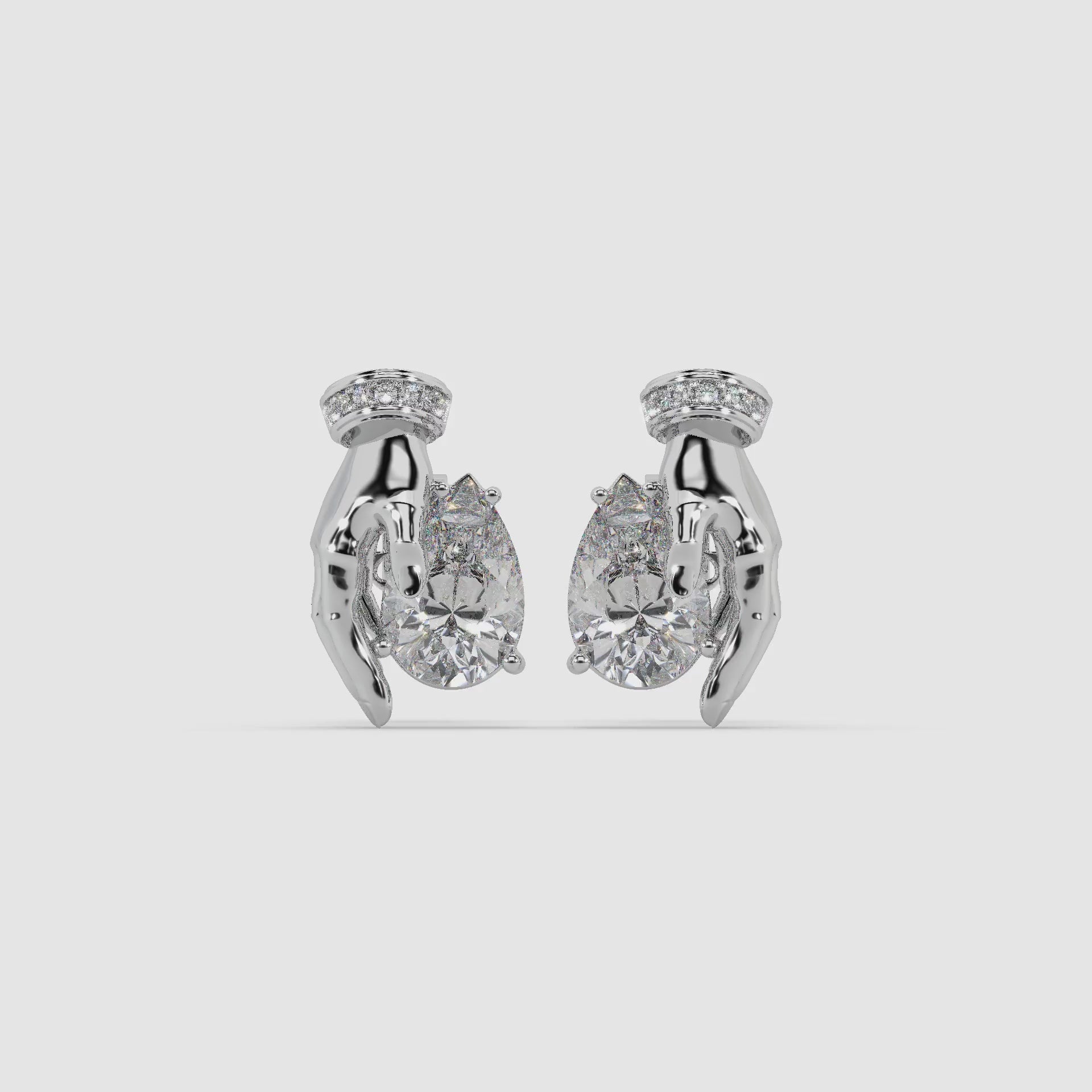 Guru Jewel's Devastating Hand Design Diamond Studded Silver Earrings For Her