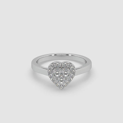 Guru Jewel's Round Diamond Studded Heart Shaped Silver Ring For Her