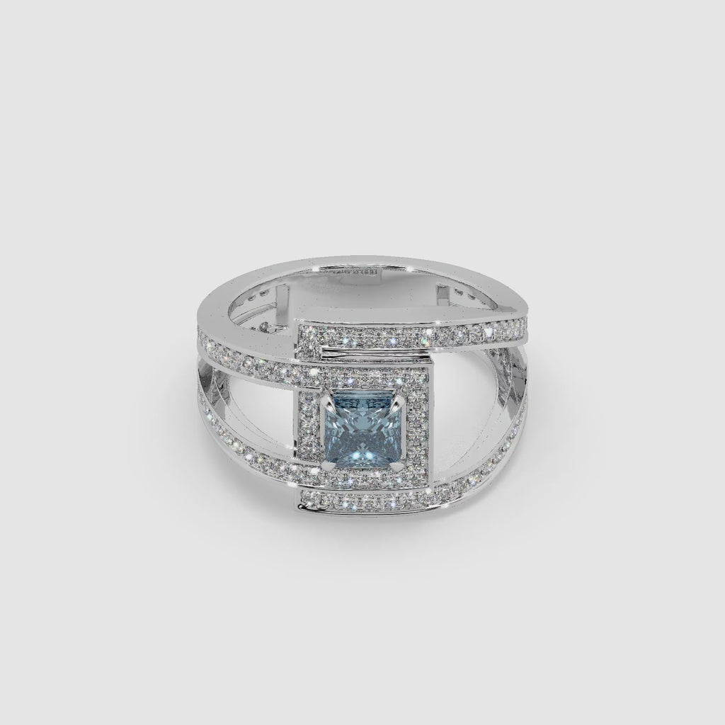 Guru Jewel's Blue Sapphire Cushion And Round Diamond Studded Silver Ring For Her
