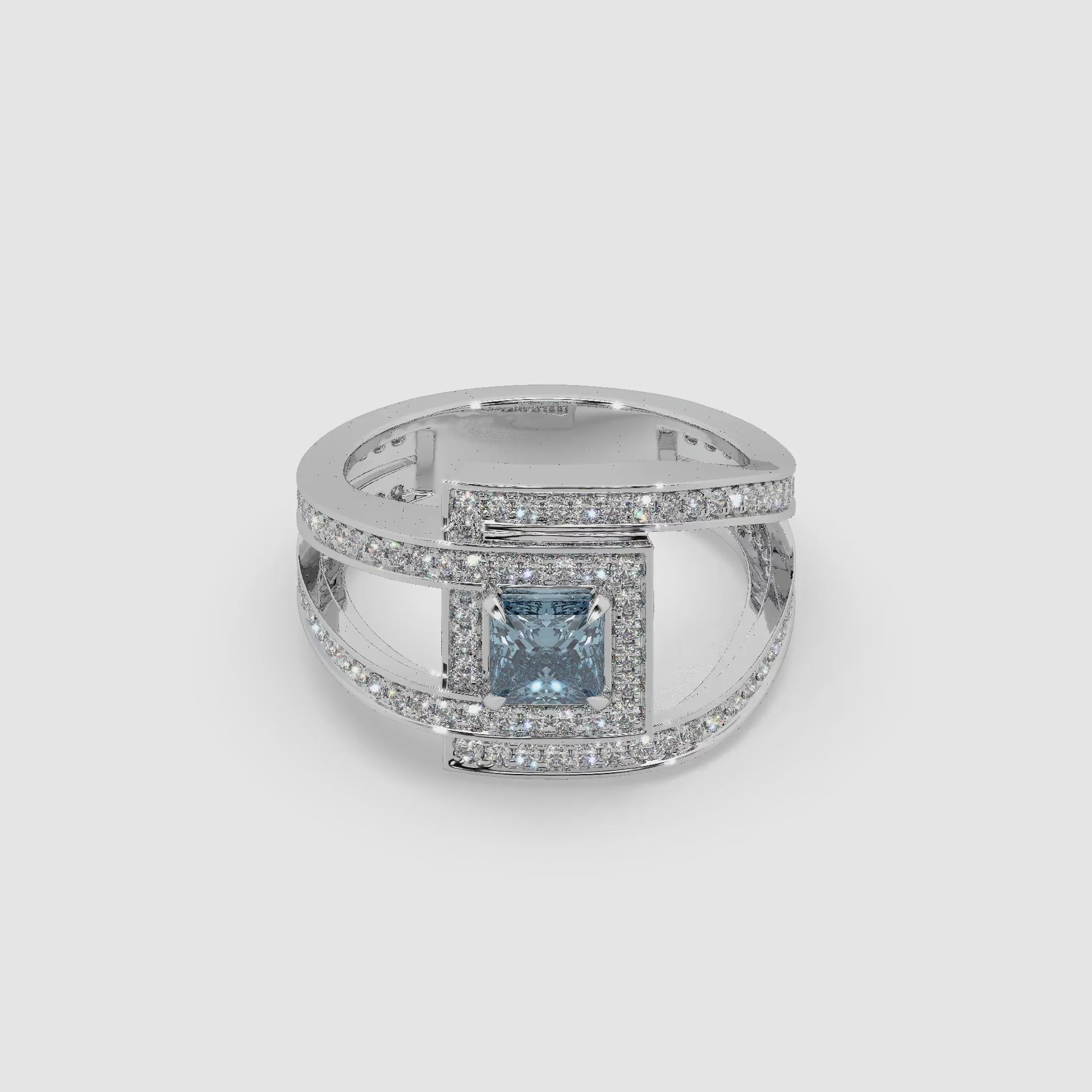 Guru Jewel's Blue Sapphire Cushion And Round Diamond Studded Silver Ring For Her