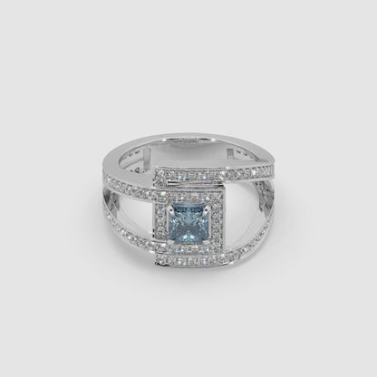 Guru Jewel's Blue Sapphire Cushion And Round Diamond Studded Silver Ring For Her