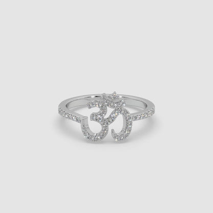 Guru Jewel's Round Diamond Studded "OM" Silver Ring For Her