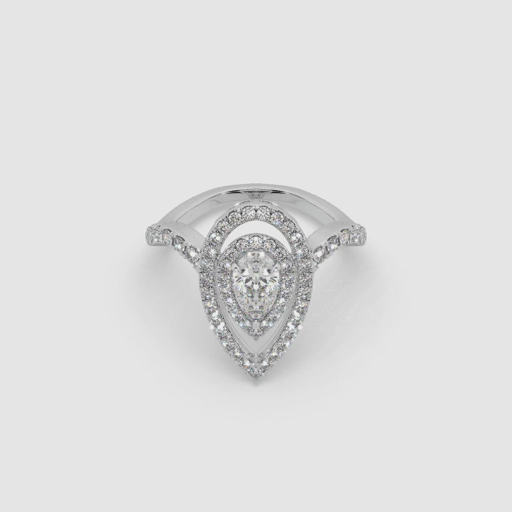 Guru Jewel's Fancy Pear Shaped And Round Diamond Studded Captivating Silver Ring For Her