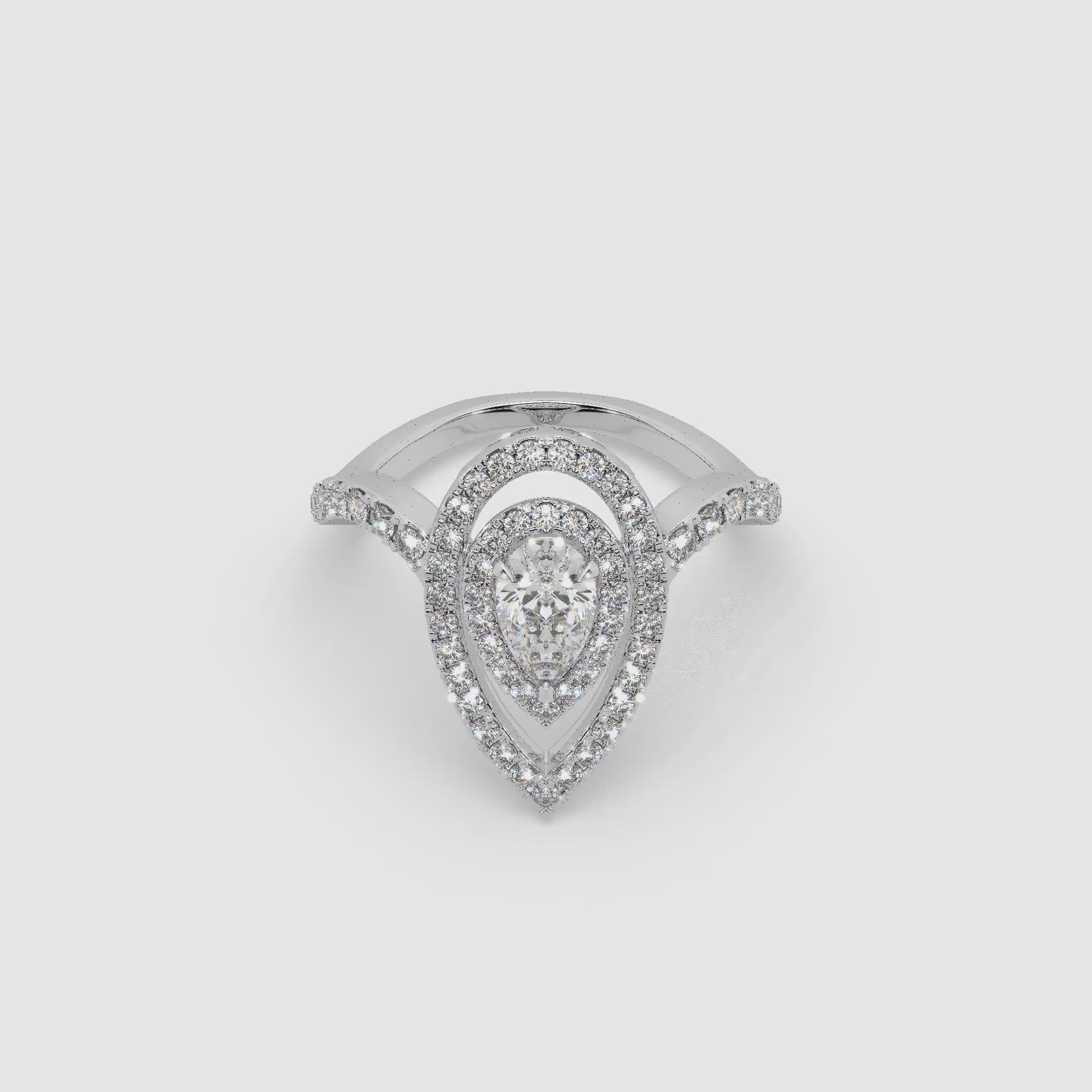 Guru Jewel's Fancy Pear Shaped And Round Diamond Studded Captivating Silver Ring For Her