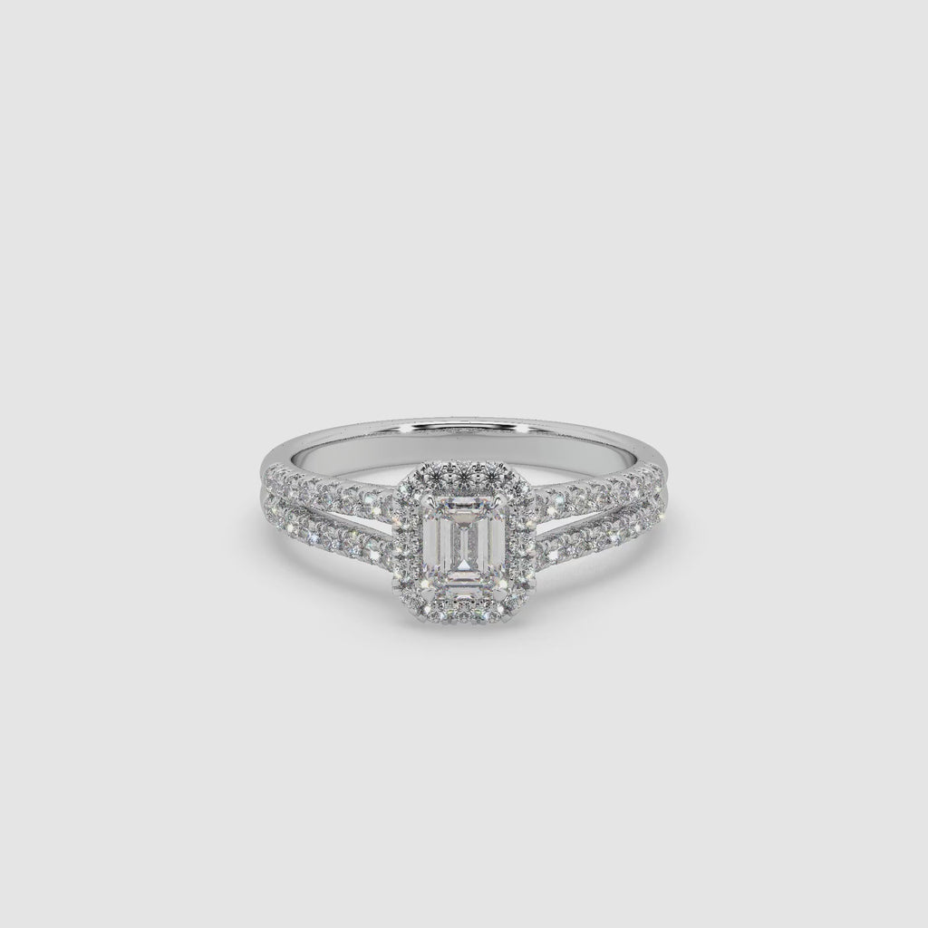 Guru Jewel's Fancy Emerald And Round Diamond Studded Fascinating Silver Ring For Her
